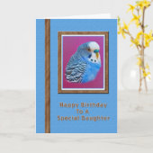 Verjaardag Kaart met Blue Parakeet (Gele Bloem)