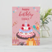 Verjaardag Kaart met Cake & Gifts – Elegant en Joy (Staand voorkant)