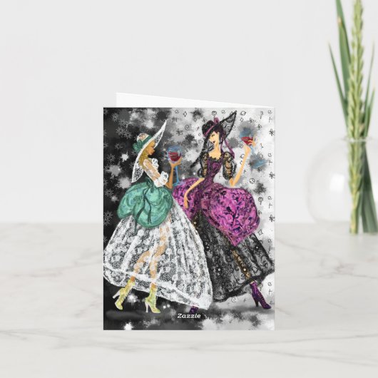 Verjaardag Kaart met Dames Drink Wijn - Proost (Achterkant)