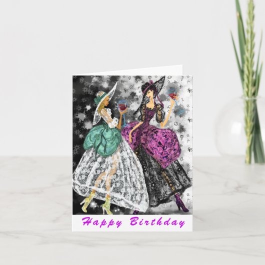 Verjaardag Kaart met Dames Drink Wijn - Proost (Voorkant)