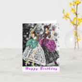 Verjaardag Kaart met Dames Drink Wijn - Proost (Gele Bloem)