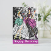 Verjaardag Kaart met Dames Drink Wijn - Proost (Staand voorkant)