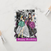 Verjaardag Kaart met Dames Drink Wijn - Proost (Voorkant / Achterkant in situ)