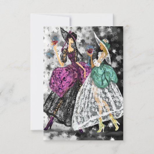 Verjaardag Kaart met Dames Drink Wijn - Proost (Achterkant)