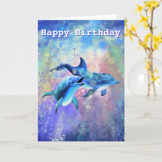 Verjaardag Kaart met Dolfijn Paar -  (Gele Bloem)