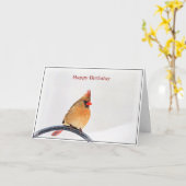 Verjaardag Kaart met een vrouw Kardinaal (Gele Bloem)