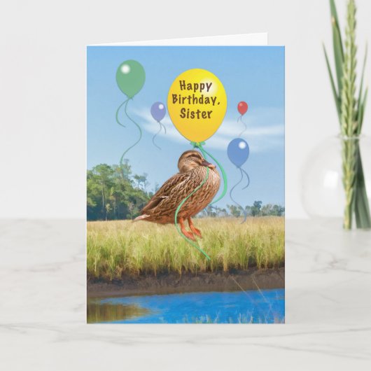 Verjaardag Kaart met eend en ballonnen (Voorkant)