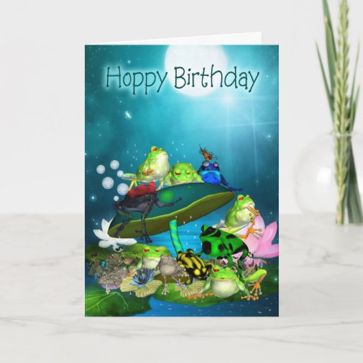 Verjaardag Kaart met Fantasy Frogs - Hoppy Birthda (Voorkant)