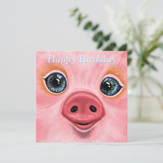 Verjaardag Kaart met Happy Baby Pig - Smile (Staand voorkant)
