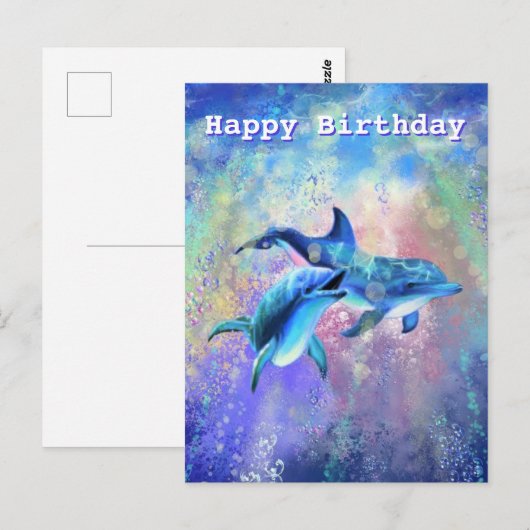 Verjaardag Kaart met Happy Dolphins (Voorkant / Achterkant)