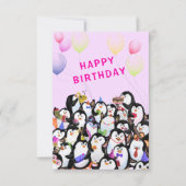 Verjaardag Kaart met Happy Penguin Party (Voorkant)
