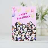 Verjaardag Kaart met Happy Penguin Party (Staand voorkant)