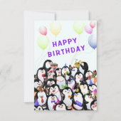Verjaardag Kaart met Happy Penguin Party (Voorkant)