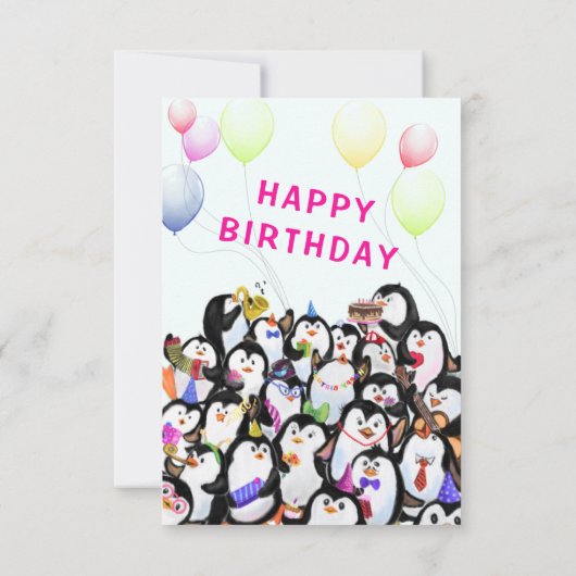 Verjaardag Kaart met Happy Penguin Party (Achterkant)