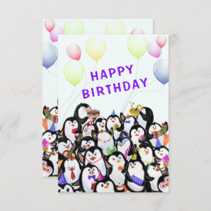 Verjaardag Kaart met Happy Penguin Party