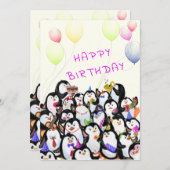 Verjaardag Kaart met Happy Penguins Party (Voorkant / Achterkant)