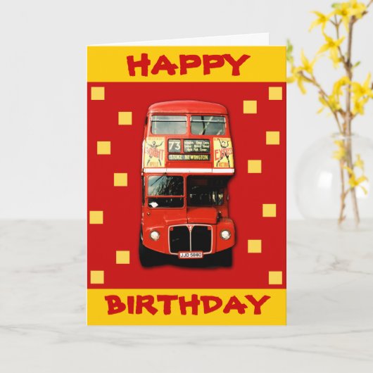 Verjaardag Kaart met London Bus (Gele Bloem)