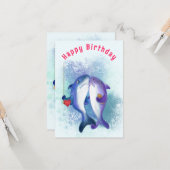 Verjaardag Kaart met Paar Haai Liefde - Funny (Voorkant / Achterkant in situ)