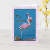 Verjaardag Kaart met Pink Flamingo (Gele Bloem)