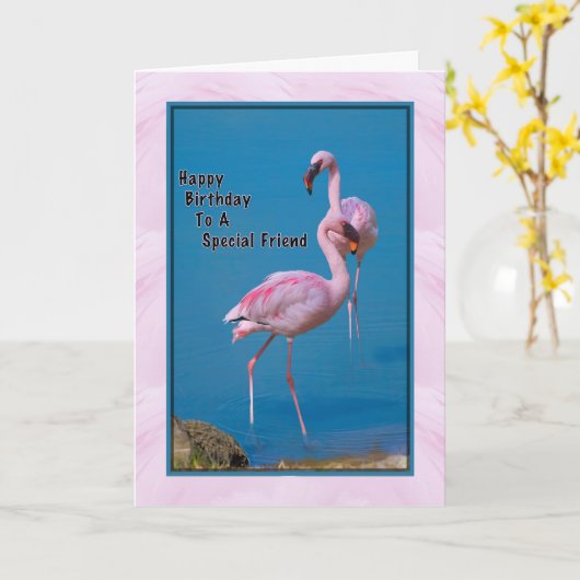 Verjaardag Kaart met Pink Flamingo (Gele Bloem)
