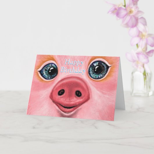 Verjaardag Kaart met Schattigee Baby Pig - Smile (Orchidee)