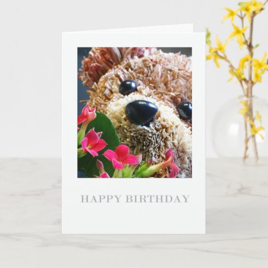 Verjaardag Kaart met teddybeer en bloemen (Gele Bloem)