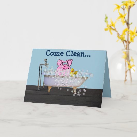 Verjaardag Kaart met varken in een bubbelbad (Gele Bloem)