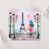 Verjaardag Kaart met vrouw in Paris Eiffeltoren (Voorkant / Achterkant in situ)