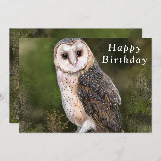 Verjaardag Kaart met Westerne Schuur Uil (Voorkant / Achterkant)