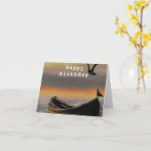 Verjaardag Kaart met Zee Sunset Boat (Gele Bloem)
