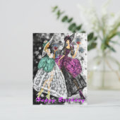 Verjaardag Kaart Moderne Dames Drink Wijn - Proost (Staand voorkant)