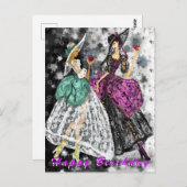 Verjaardag Kaart Moderne Dames Drink Wijn - Proost (Voorkant / Achterkant)