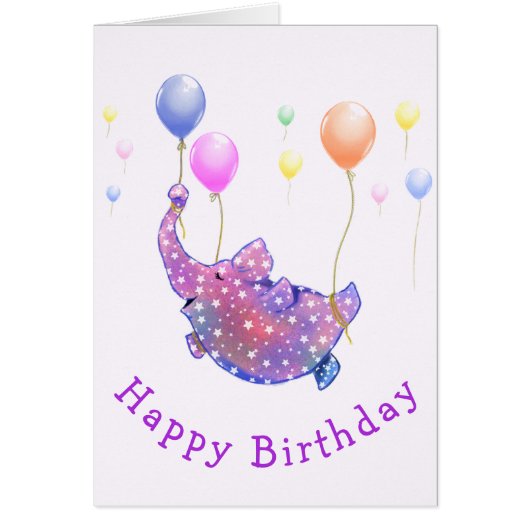 Verjaardag Kaart Olifant Vliegen met Ballonnen (Voorkant)