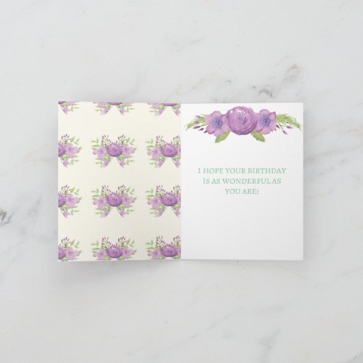 Verjaardag Kaart - Purple Flowers (Binnen)