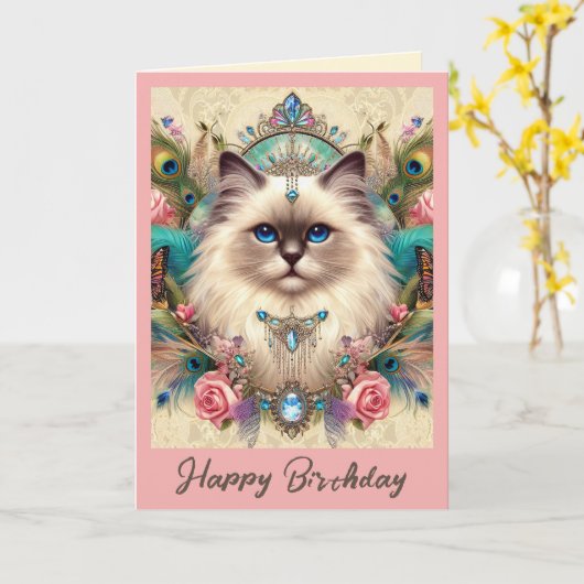 Verjaardag Kaart Ragdoll Wensen u een puur-effect  (Gele Bloem)