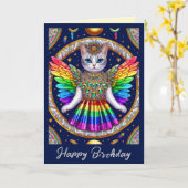 Verjaardag Kaart | Rainbow Pride Angel Cat Sparkle (Gele Bloem)