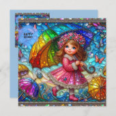 VERJAARDAG KAART ~ Retro meisje met een paraplu ~ (Voorkant / Achterkant)