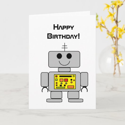 Verjaardag Kaart "Robot" (Gele Bloem)