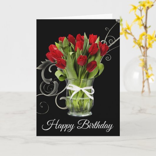 Verjaardag Kaart-rode tulpen Kaart (Gele Bloem)