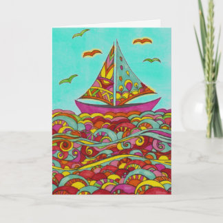 Verjaardag Kaart - Roze en groene zeilboot