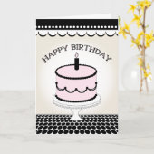 Verjaardag Kaart - Roze en zwarte verjaardagstaart (Gele Bloem)