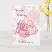 Verjaardag Kaart Roze - Schoenen en handtas - Purs (Gele Bloem)