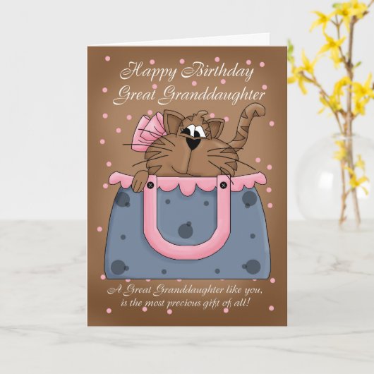 Verjaardag Kaart - Schattigee Cat Purse (Gele Bloem)