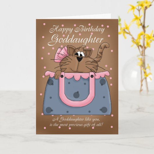 Verjaardag Kaart - Schattigee Cat Purse Pet (Gele Bloem)