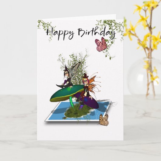 Verjaardag Kaart - Schattigee gotische feeën die u (Gele Bloem)