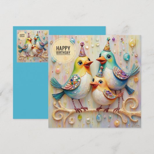 VERJAARDAG KAART ~ Schattigee vogels ~ (Voorkant / Achterkant)