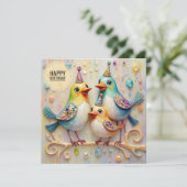 VERJAARDAG KAART ~ Schattigee vogels ~ (Staand voorkant)