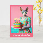 Verjaardag Kaart | Sphynx Cat 6th Verjaardagskaars (Gele Bloem)
