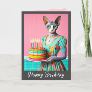 Verjaardag Kaart   Sphynx Kat Dame met Verjaardags