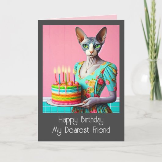 Verjaardag Kaart | Sphynx Kat Dame met Verjaardags (Voorkant)